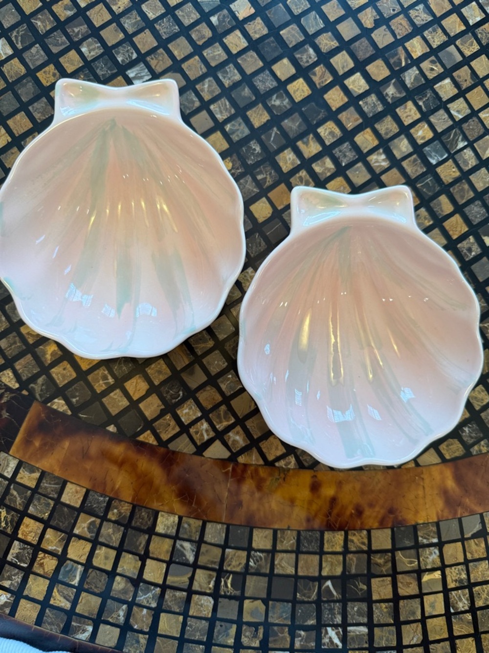 Pink Glazed Ceramic Shell Dish with Embossed Mark